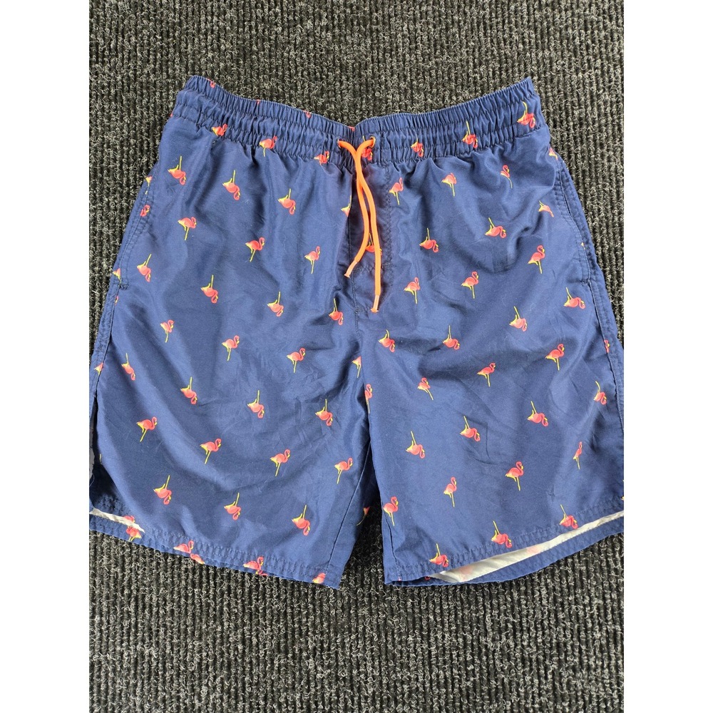 Old Navy Mens Navy Blue‎ Flamingo Print Swim Trunks Drawstring Shorts Small
